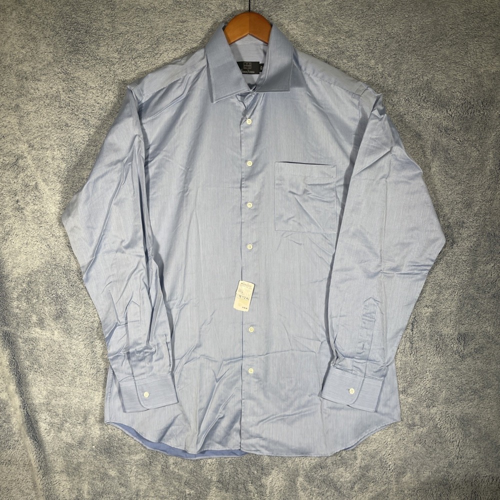Ike Behar Neiman Marcus Striped Blue Dress Shirt 16 1/2 XL Cotton MSRP $150